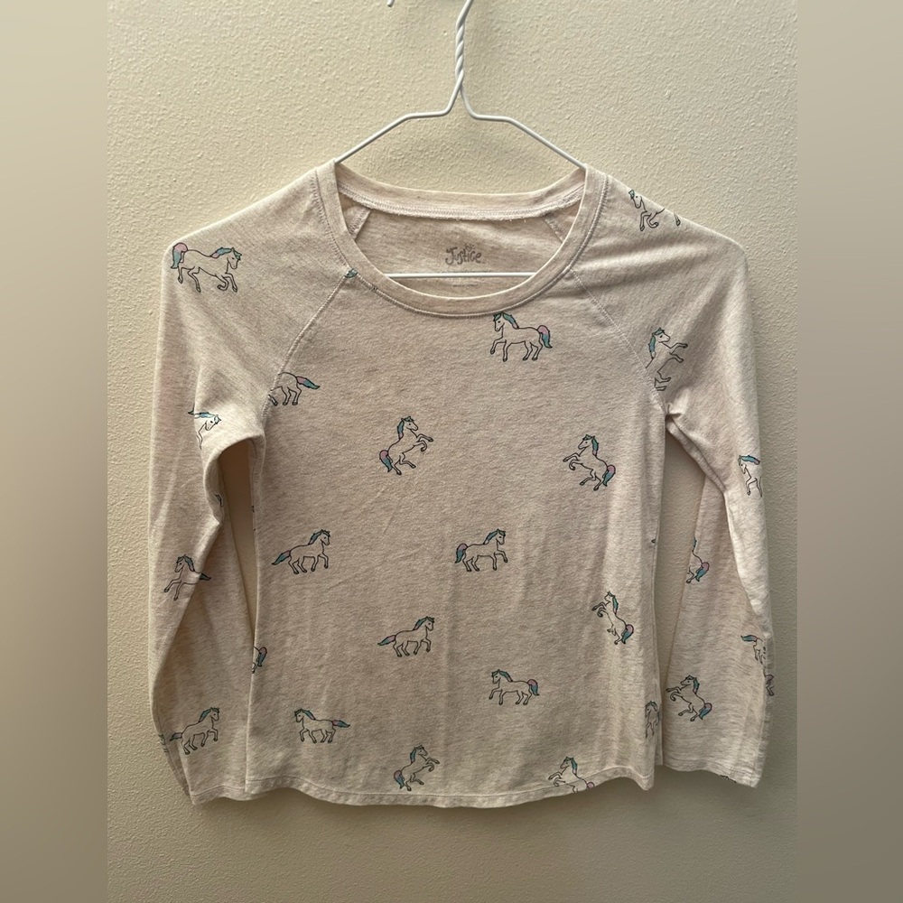 💕Justice Cream Long Sleeve Shirt with Horse Pattern